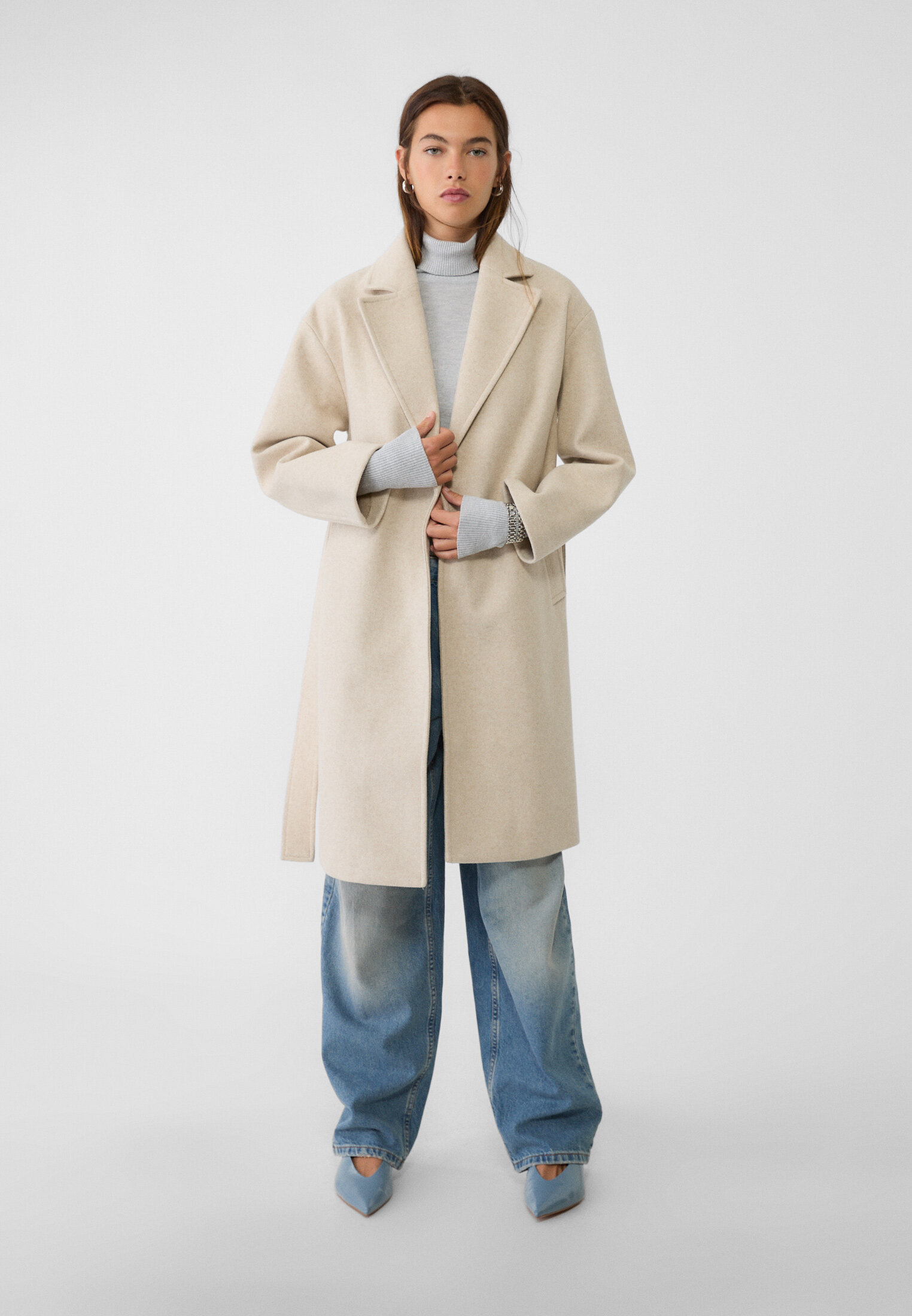 Stradivarius mantel mit gürtel Clearance